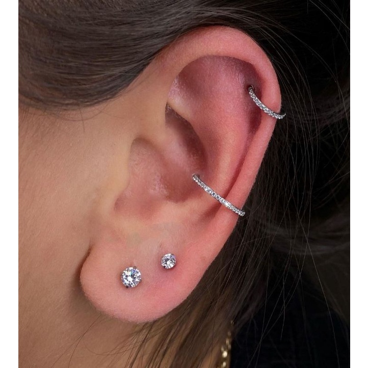 Piercing Hélix ou Conch Argolinha Dupla Cravejada - 100% em