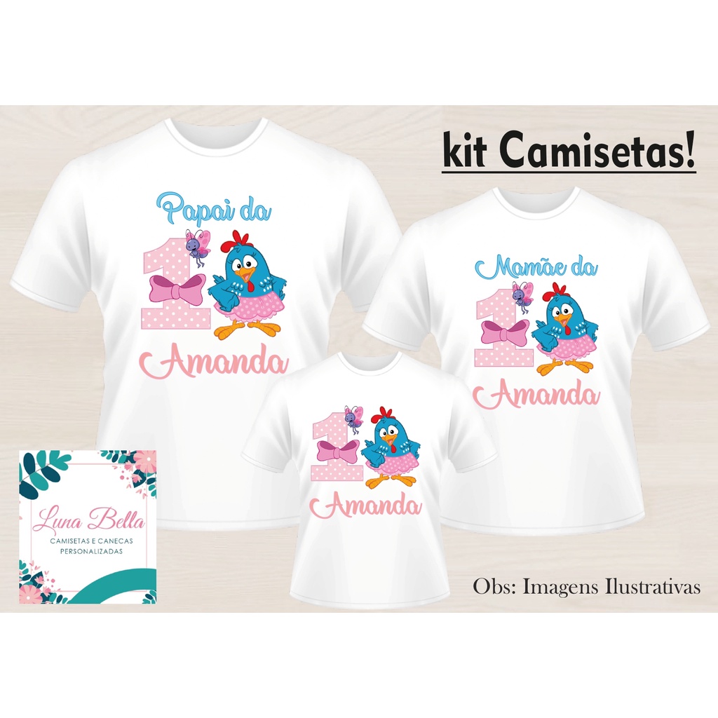 Camiseta pai mae e filho 2024 galinha pintadinha