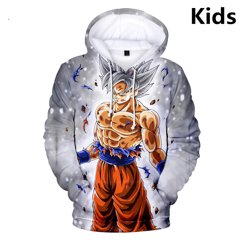 Blusa de Frio Moletom Full Goku Criança Desenho Anime com Capuz