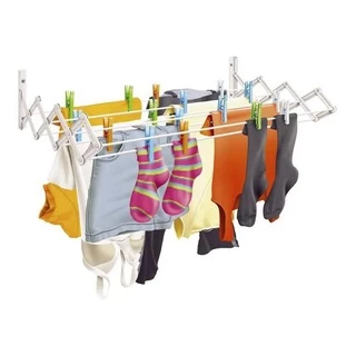 Varal Sanfonado Parede Retrátil 80cm 60cm Secalux Apartamentos Aço Inox Resistente Branco