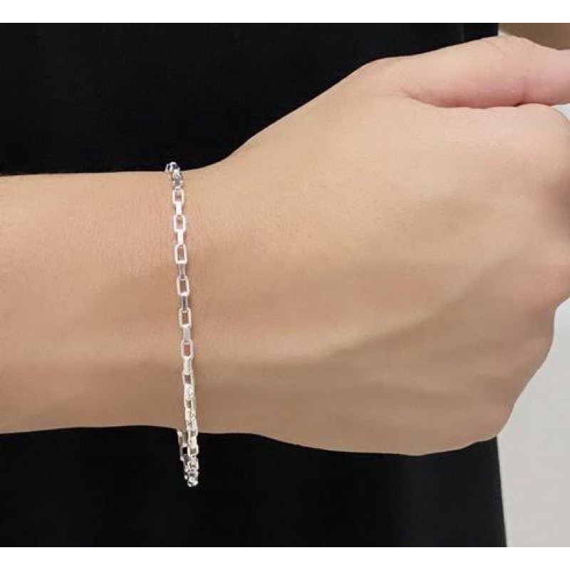 pulseira masculina fina tijolinho aço inox legitimo prata