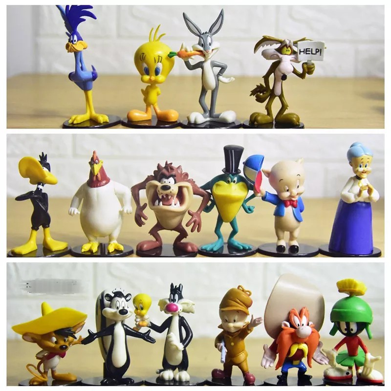 Bonecos Looney Tunes Warner Bros Original kit 16 personagens frajola taz  pernalonga marvin eufrazino elmer fudd papa-leguás