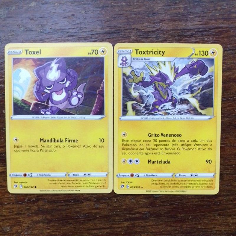 Toxtricity (carta rara) + Toxel (básico e evolução) - Pokémon TCG Cards  (original em português)