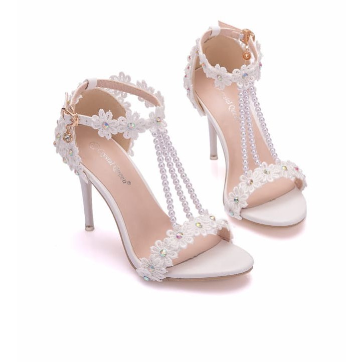 sandalia noiva perola renda promocao branca salto casamento | Shopee Brasil