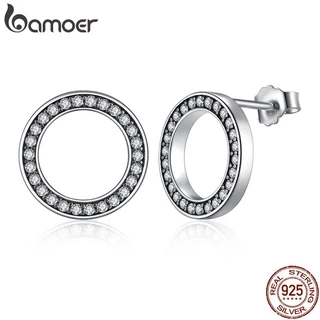 Bamoer Forever Brincos De Tarraxa Redondos De Prata Esterlina 925 Com Cz Jóias Pas437 em Oferta na Shopee