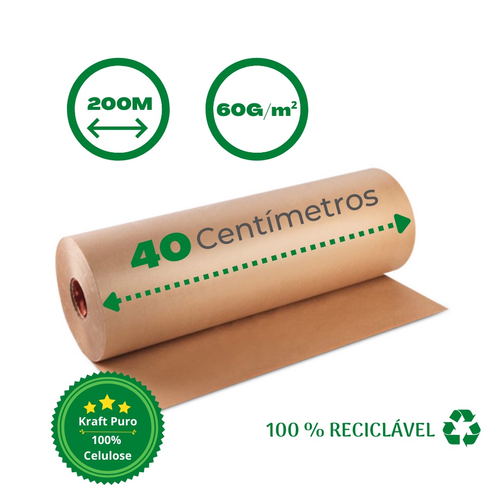 Bobina 200 Metros Papel Pardo Semi Kraft De 40cm De Largura Gramatura De 80grm2 Escorrega O 3457