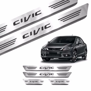 Jogo Soleira Aço Inox Escovado Honda Civic 2012 2013 Até 2018