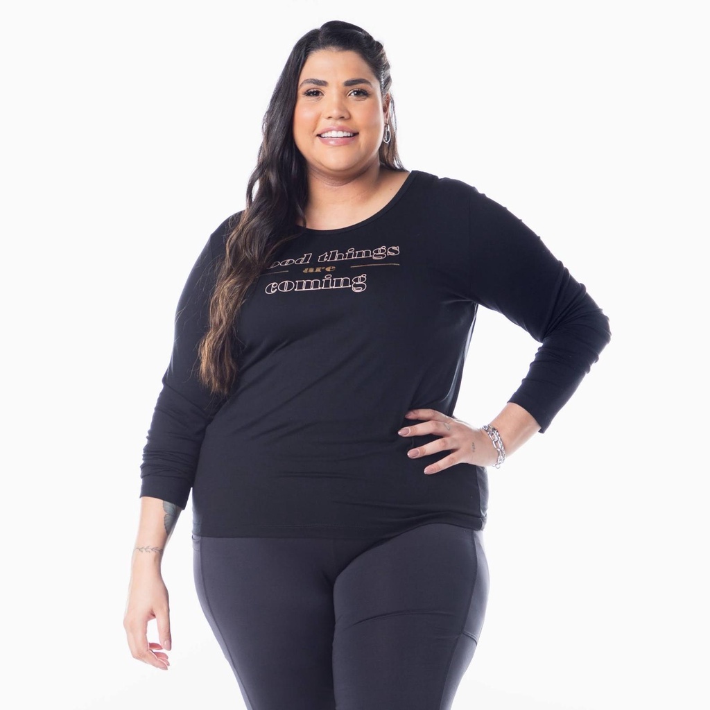 Blusa Feminina Plus Size Manga Longa com Estampa 103805-A