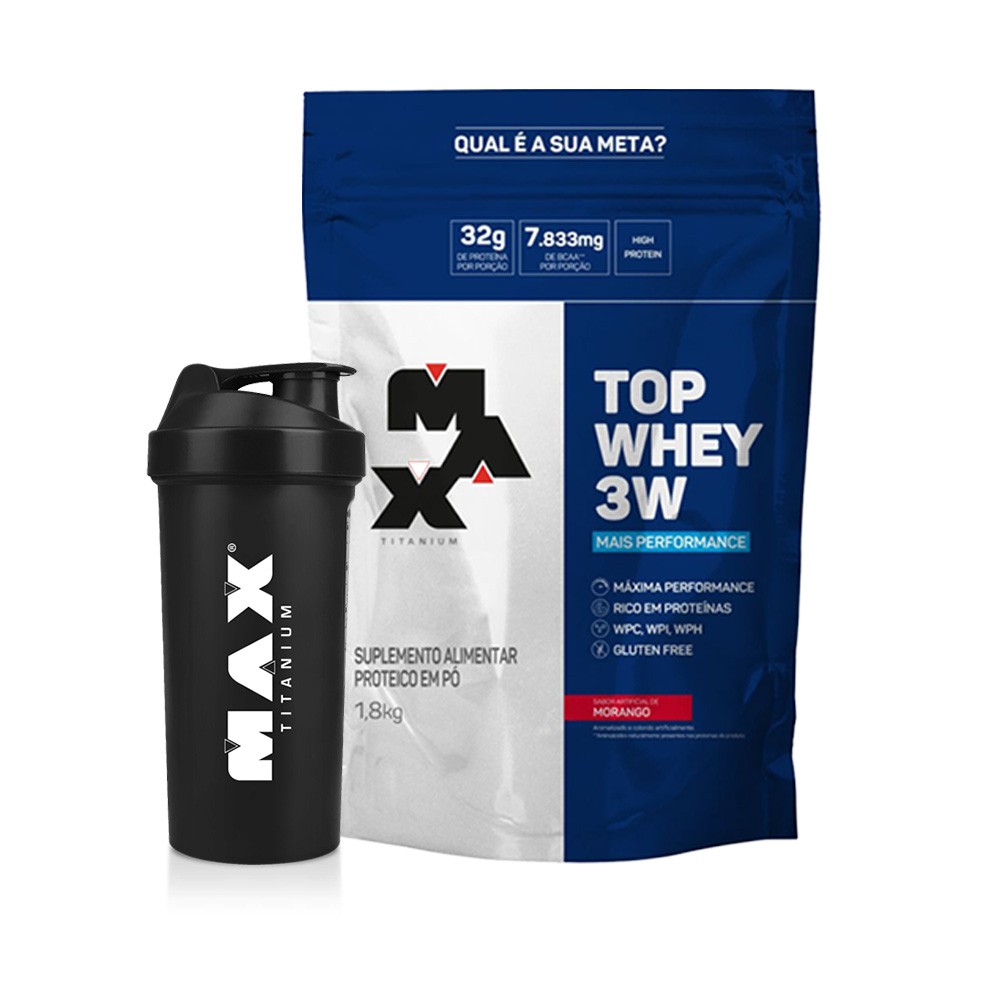 Kit Top Whey 3w 1,8kg + Coqueteleira - Max Titanium | Shopee Brasil