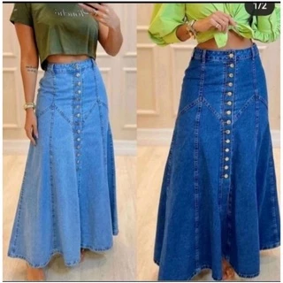 Saia Jeans Longa com Botão Lançamento moda evangélica