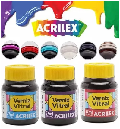 20 Potinhos Tinta Verniz Vitral Acrilex 37ml Aerógrafo