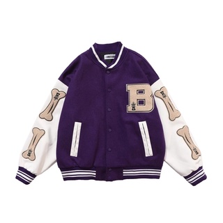 Fashion Furry Bone Patchwork Color Block Jackets Mens Harajuku College Style Bomber Jacket Men Baseball Coats