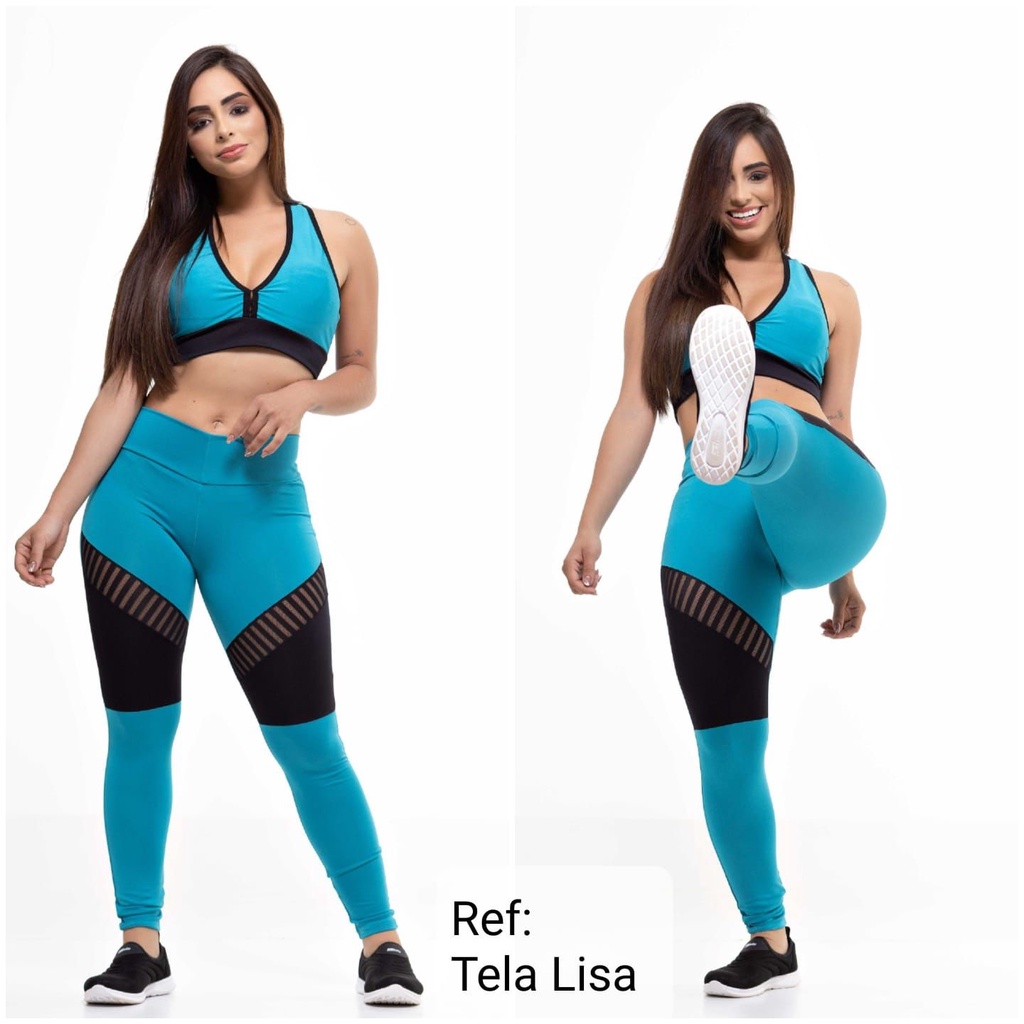 Calça Legging Femenina Cintura Alta com detalhe em tela Legg Moda Fitness  roupa Academia