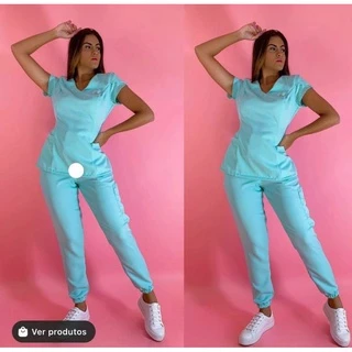 Scrub / Pijama Cirurgico Com Bolso Na Lateral na Calça + BORDADO NOME E PROFISSÃO INCLUSO