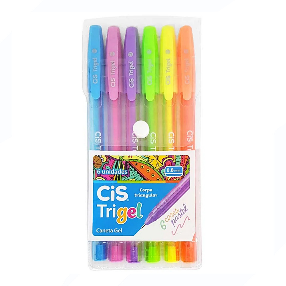 Caneta CIS Trigel Pastel 0.8mm kit 6 cores | Shopee Brasil