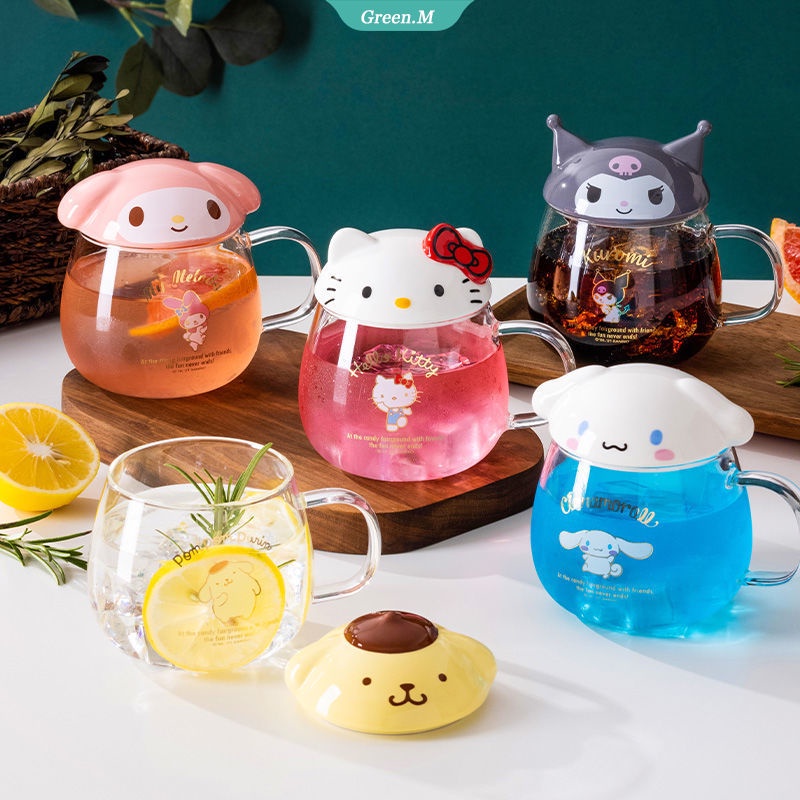 Copo De Suco De Leite 400ML Kuromi My Melody Sanrioed Cinnamoroll Kawaii Ins De Vidro Resistente Ao Calor