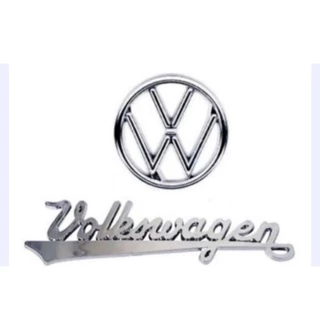 kit duas peças emblema logotipo capô do fusca antigo mais Volkswagen manuscrito cromado
