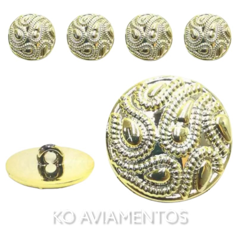 Botão para roupa cor Dourado Luxo com Pé. Pacote com 25 unidades ...