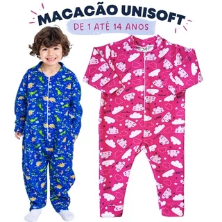 Macacão infantil Menina Menino Bebe 1 à 14 anos Unisoft Longo Inverno Pijama Zíper Estampado 001939