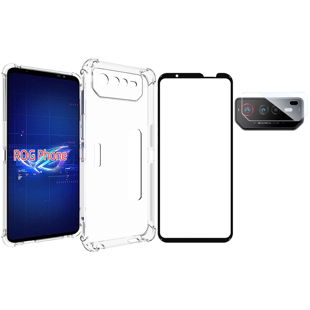 Kit 3 in 1 para Asus Rog Phone 6 Case Air Bag Premium + Kit Película de Vidro 3D Premium e Câmera para Rog Phone 6 Pro Película Rog Phone 6 e Case