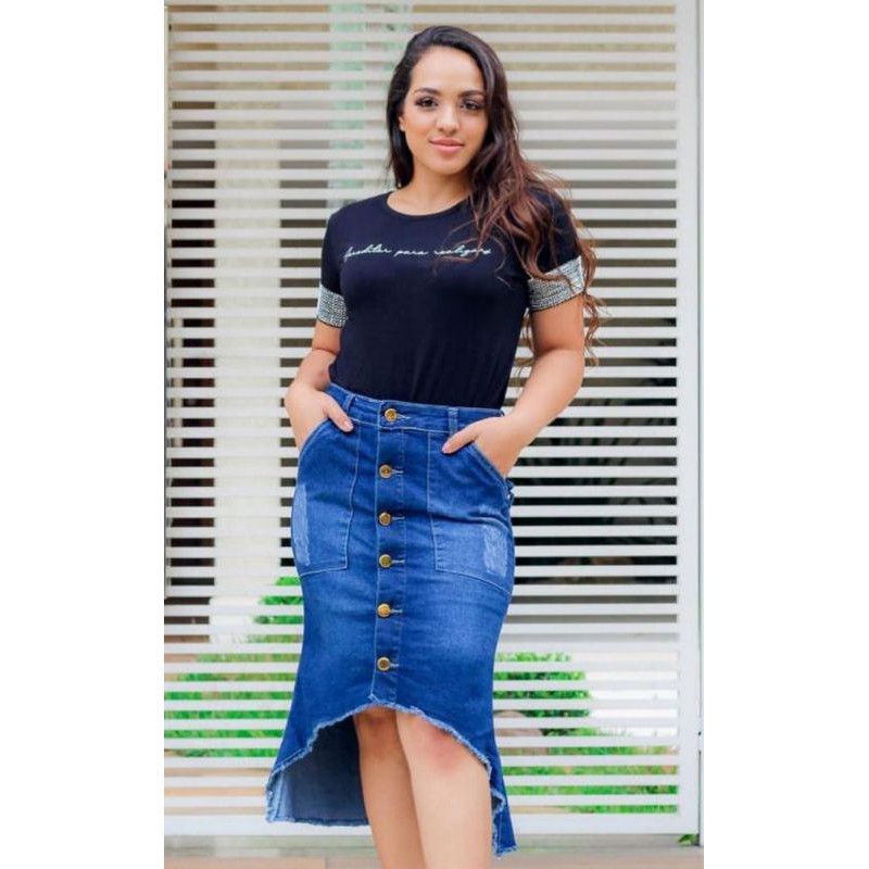 Saia jeans plus size hot sale midi