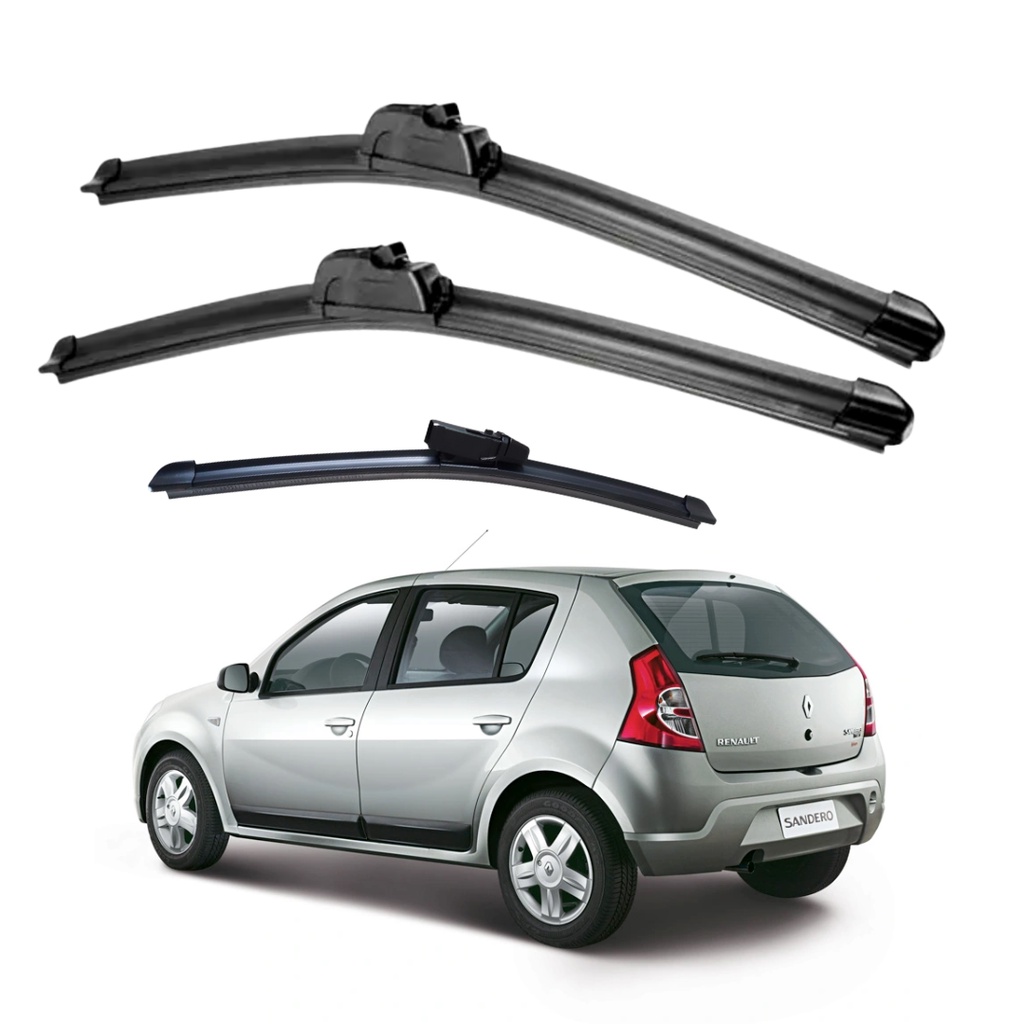 Kit 3 Palhetas Limpador De Parabrisa Dianteiro + traseiro Renault Sandero 2007 2008 2009 2010 2011 2012 2013 2014
