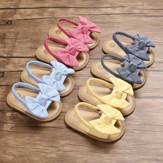 Moda Verão Bebê Crianças Meninas Sapatos Não-Deslizamento De Lona Bowknot Crianças Sandálias Recém-Nascidas Infantil
