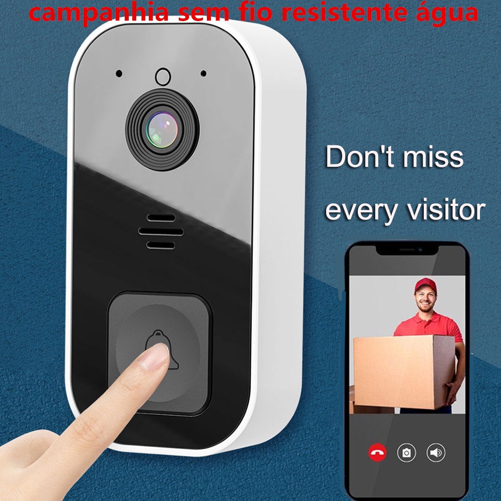 campanhia sem fio100 metros campainha sem fio com camera para casa a prova d água com câmera resistente água eletrica para casa wi-fi campainha sem fio a prova d água