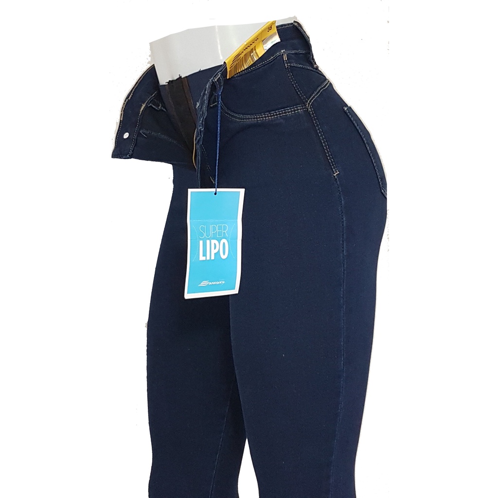 Calça Jeans Azul Sawary Cintura Alta Cinto Modelador S. Lipo