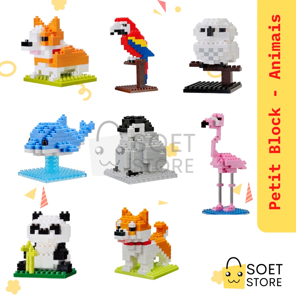 Mini Blocos de montar da Petit Block - Vários Modelos Animais - Daiso