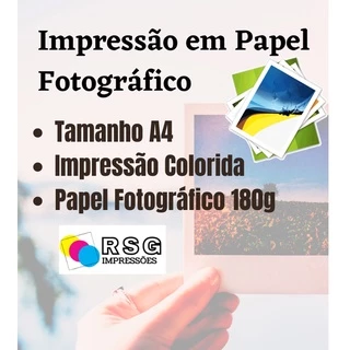 1 Impressão Colorida em Papel Fotográfico 180g, Tamanho A4.