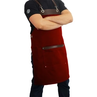 Avental barbeiro churrasqueiro bartender barista sarja vinho com marrom