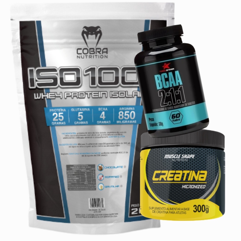 Whey Protein Iso 100% 2kg + creatina 300 grs + bcaa 60 caps (combo Turbo)