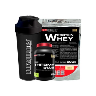 Kit Whey Protein Concentrado em Blend Proteico 500g + Thermo Start 120g + Coqueteleira - Kit Para Acelerar o Metabolismo e Auxiliar no Ganho de Massa - Bodybuilders