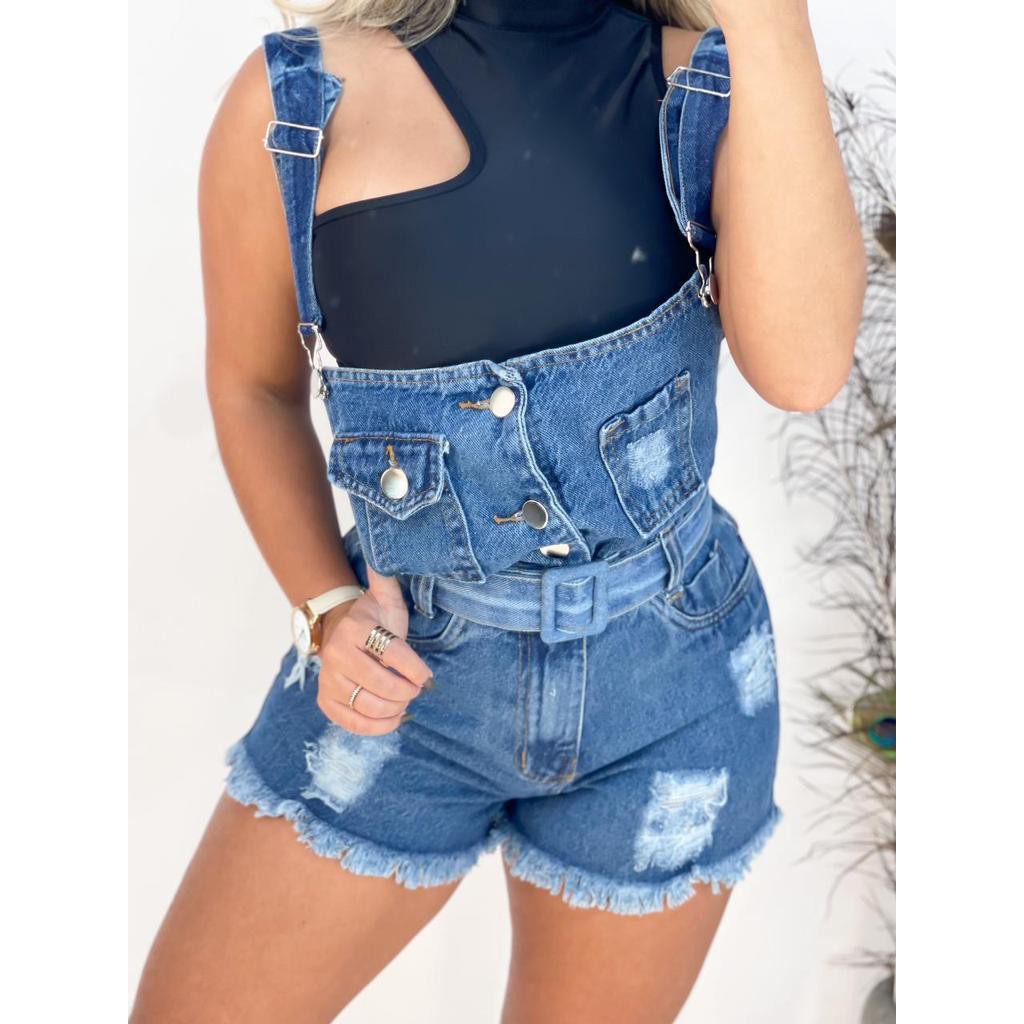 Jardineira jeans short store curto