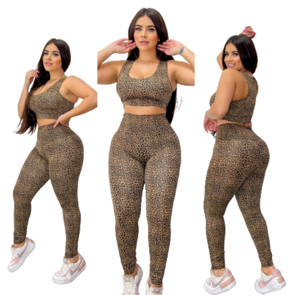 Conjunto Fitness Top Manguinha e Legging Animal Print - Paquitinha Store:  Moda Fitness e Casual