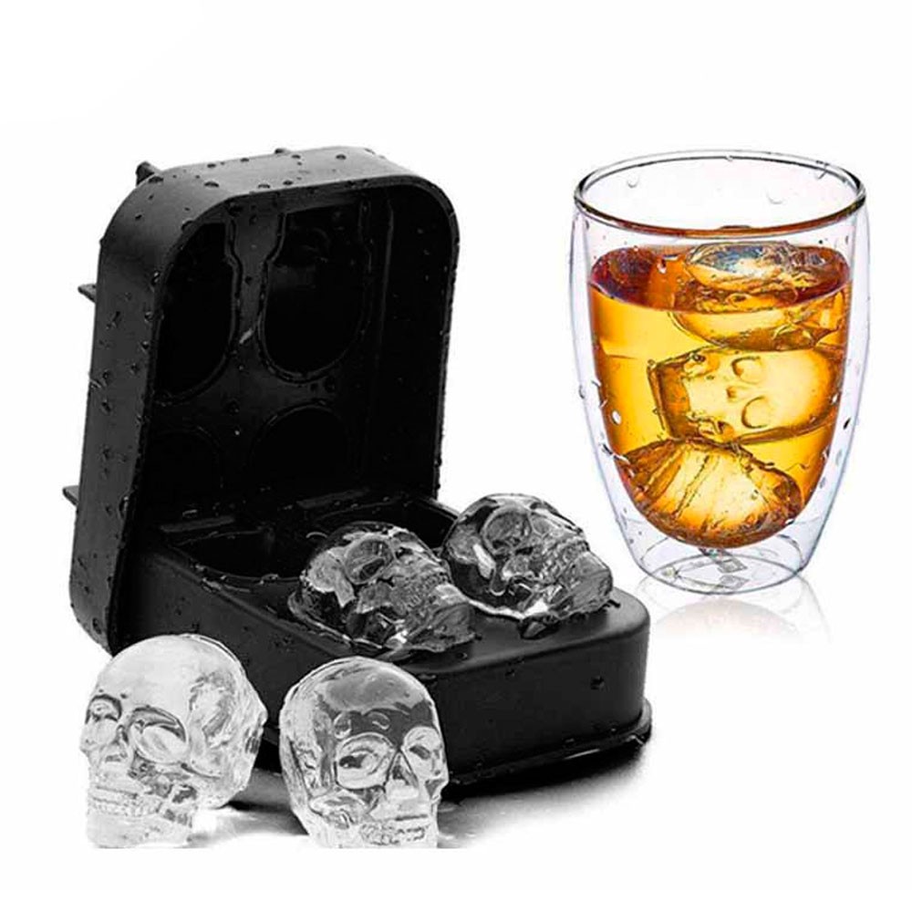 Cuba de Gelo Forma de Silicone Formato Caveira 4 Cavidades