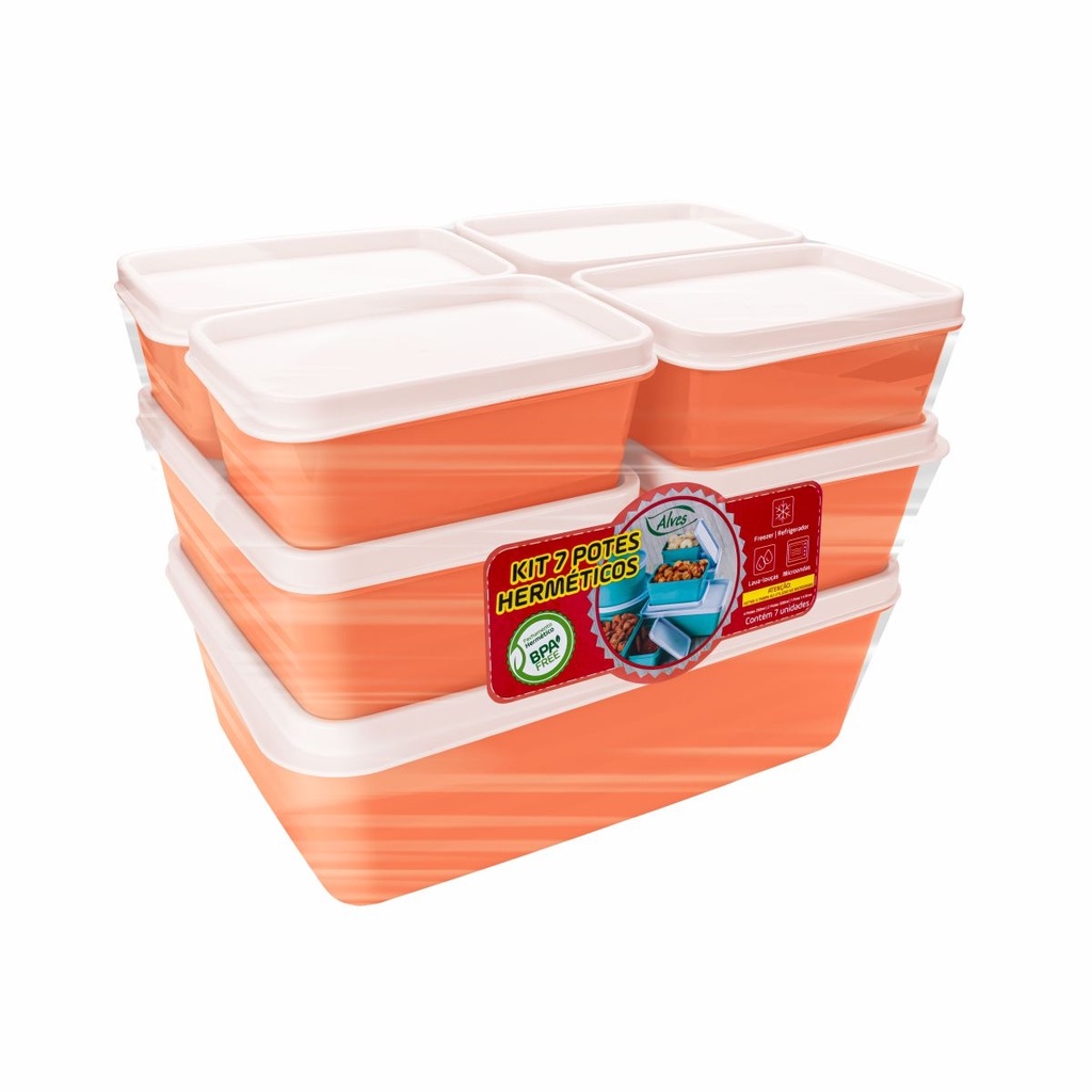 Potes Herméticos Kit 7 Unidades Alves Plastic Ideal Para sua Casa