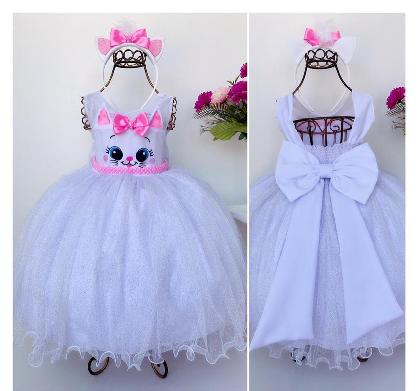 Vestido Infantil Gatinha Marie Luxo Orelhas Acompanha Tiara - Rosa Charmosa  Atacado