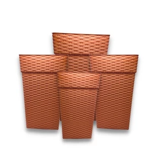 4 Vasos Coluna Rattan Polietileno Flores E Plantas Decorativo Trama Jardim Decoração Interna e Externa 10l 17l 28l
