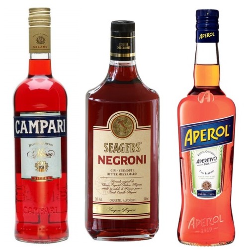 Kit Campari 900ml + Aperol 750ml + Gin Seagers Negroni 980ml