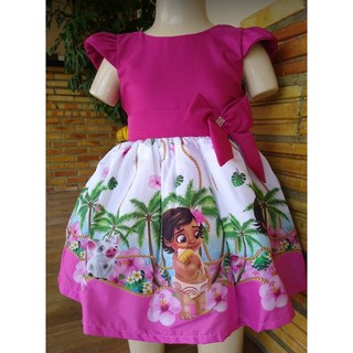 Vestido Infantil Moana Baby Rosa Temático Aniversário Rodado - Tio