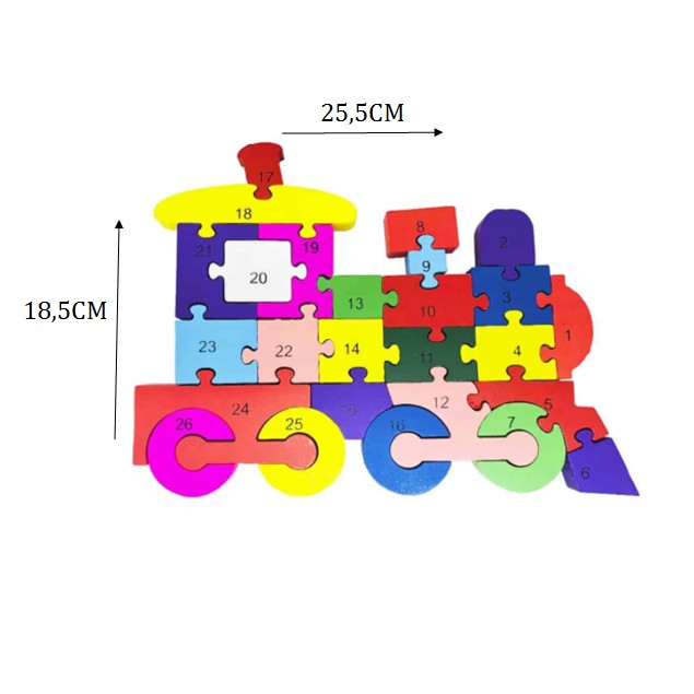 Quebra Cabeça Infantil 3D Madeira MDF Alfabeto 26 Peças Carro Toy
