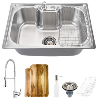 Cuba para cozinha gourmet pia aço inox com acessórios e tábua de corte Carajás e Torneira monocomando Envira Pingoo
