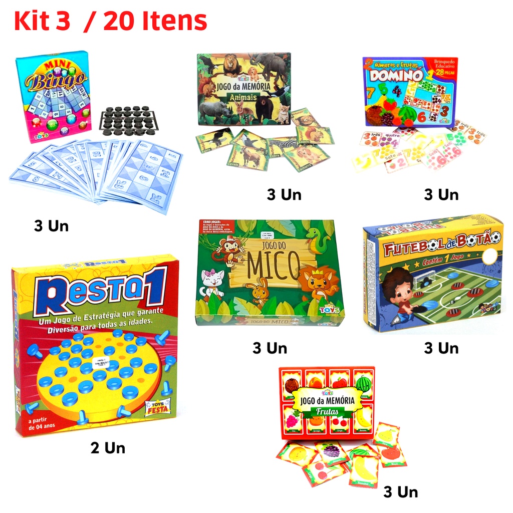 Brinquedos Jogos Infantil Kit 20 Itens Brinquedo Educativo Dia Das ...