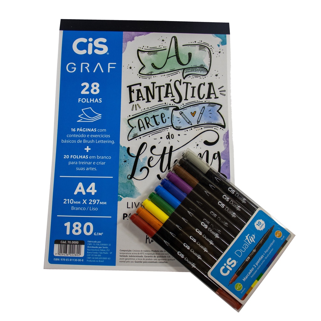 Livro / Bloco De Lettering + Caneta Dual Tip Brush Pen Cis 10 Cores ...