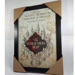 Quadro para decoração com moldura e vidro Harry Potter mapa do maroto marauders mapa Hogwarts Grifinória Sonserina lufa lufa corvinal