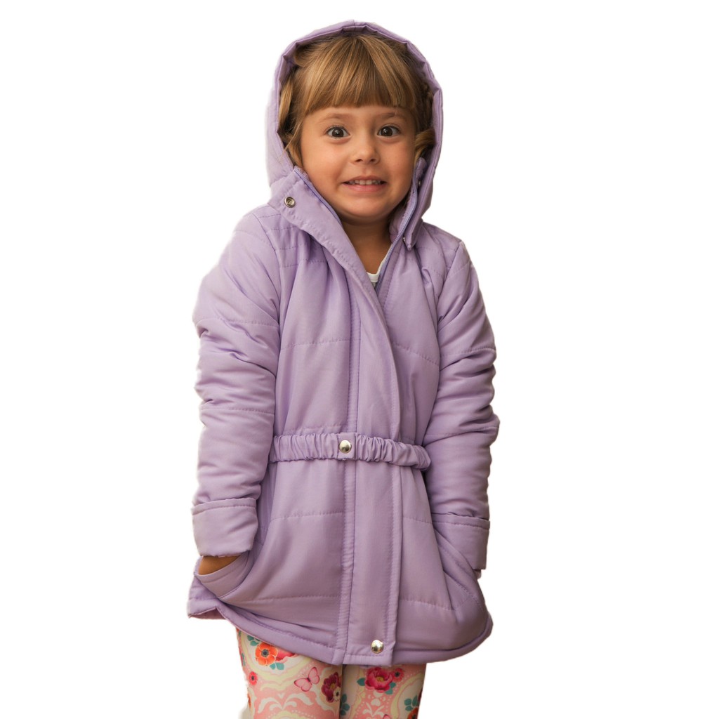Casaco acolchoado Infantil Juvenil Com Cinto Elástico e capuz