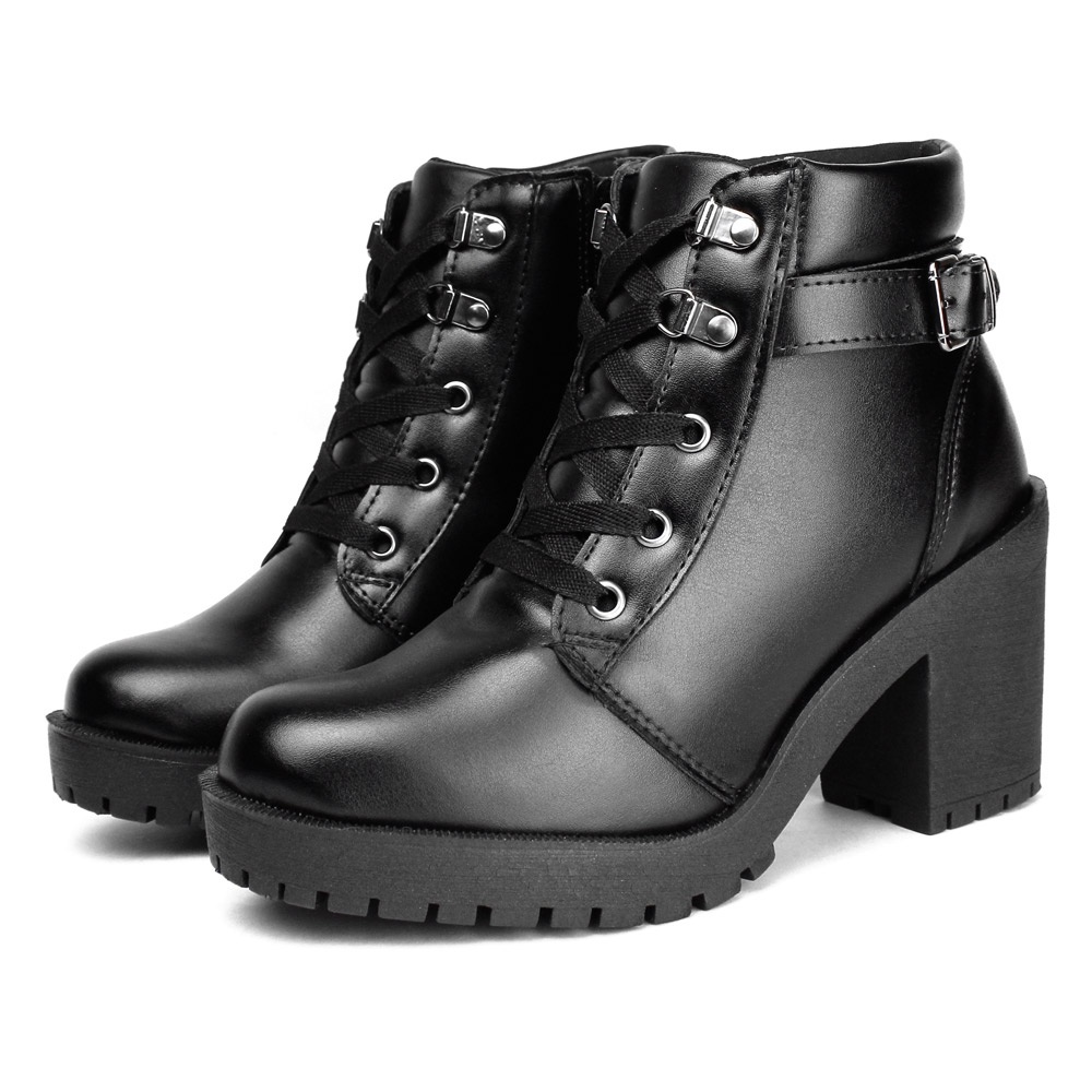 Ankle boot salto grosso best sale com cadarço