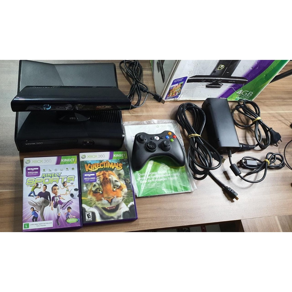 Microsoft Xbox 360 Slim E 4GB Bundle, Console, Controller, Cords, Kinect +  Game